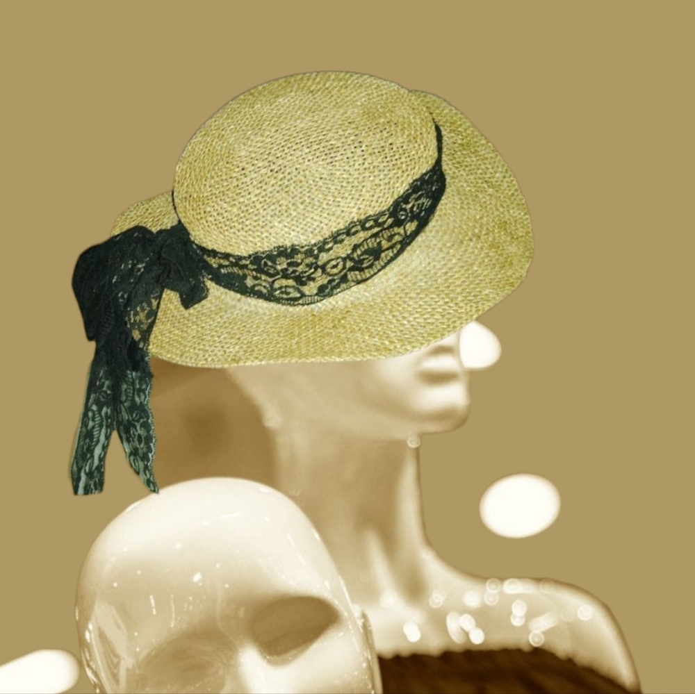 Nuteral Straw Sun Hat with Black Lace Ribbon Fall Or Beach Sun Hat